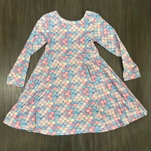 Girls Mermaid Scale Design Long Sleeve Dress Polyester/Spandex 3XL
